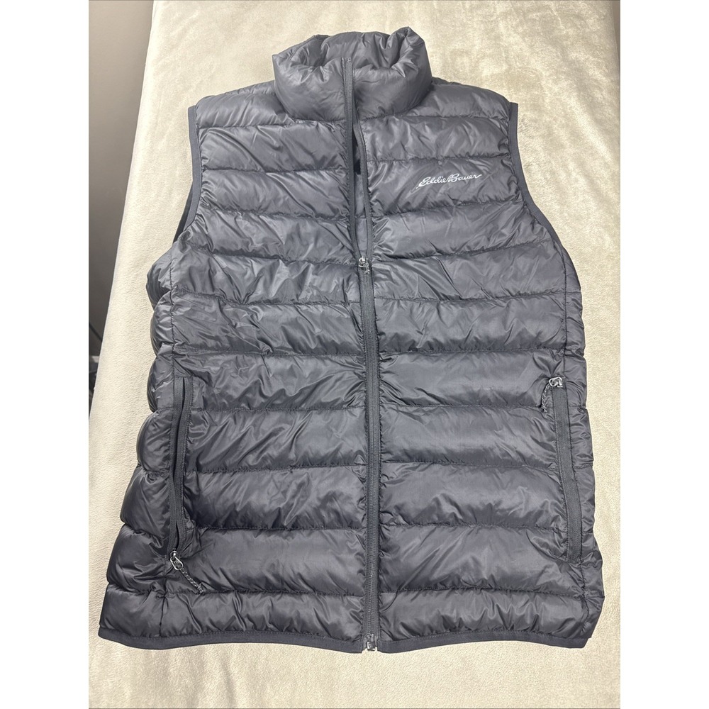 Eddie Bauer Down Vest Mens S Black Puffer Packable Lightweight Zip Pockets EB650